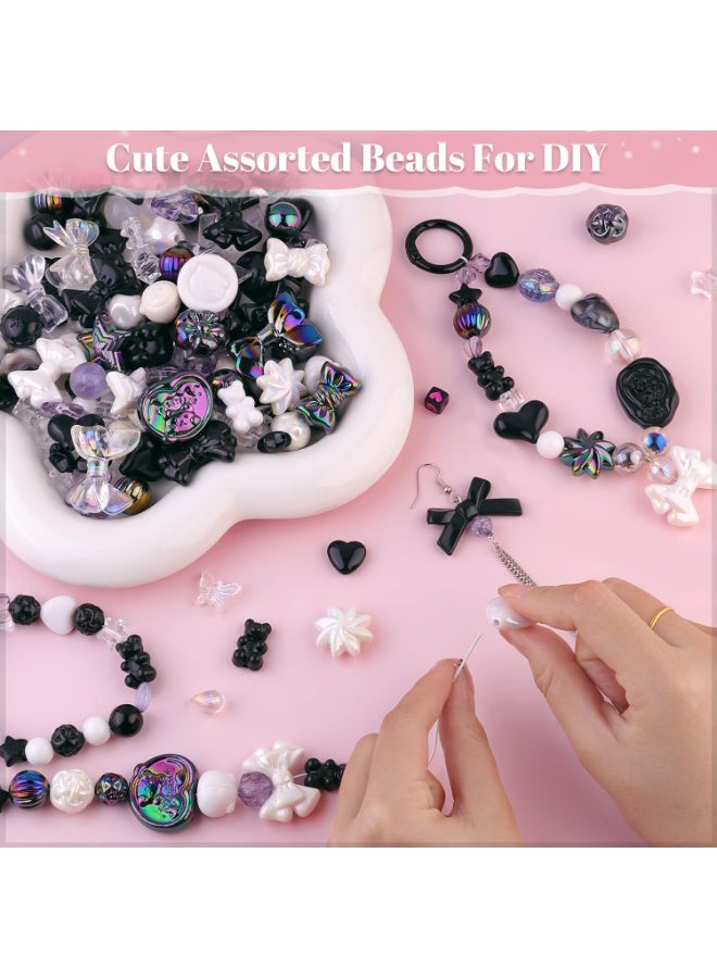 Capstro 180–240PCS Black Acrylic Beads Set (160g) – Chunky & Assorted Cute Beads for DIY Jewelry Making | Mixed Shapes for Bracelets, Necklaces, Keychains & Crafts | Beading Kit for Kids, Teens & Beginners - Image 3